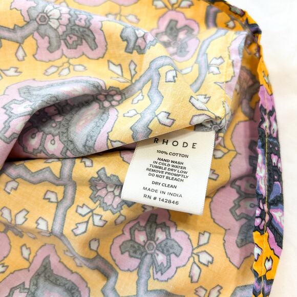 NWOT Rhode Rowan Top Blouse Gold Lotus Print Puff Sleeve 100% Cotton Size XS - Picture 7 of 8